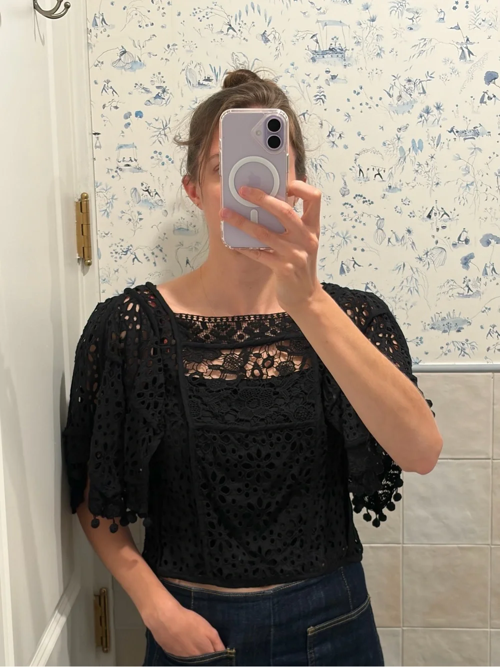 Anthropologie Victorian Black Crochet Top